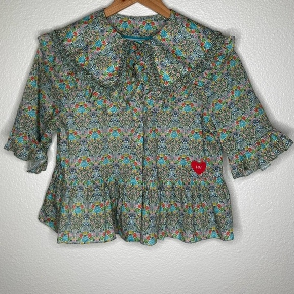 Horror Vacui floral printed blouse small - Picture 1 of 14